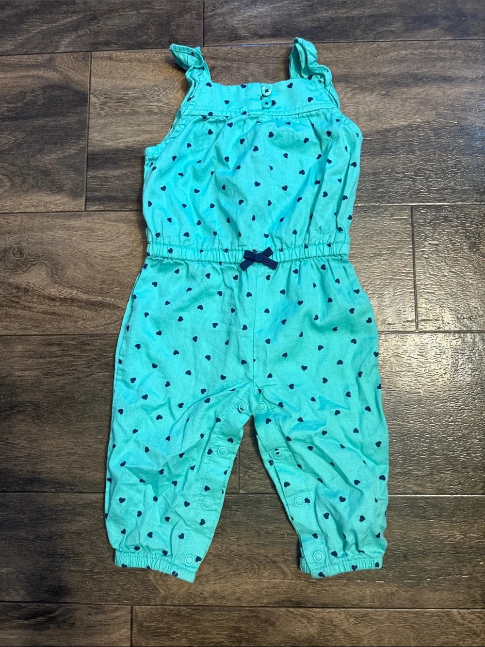Carter's Teal Romper with Navy Heart Print